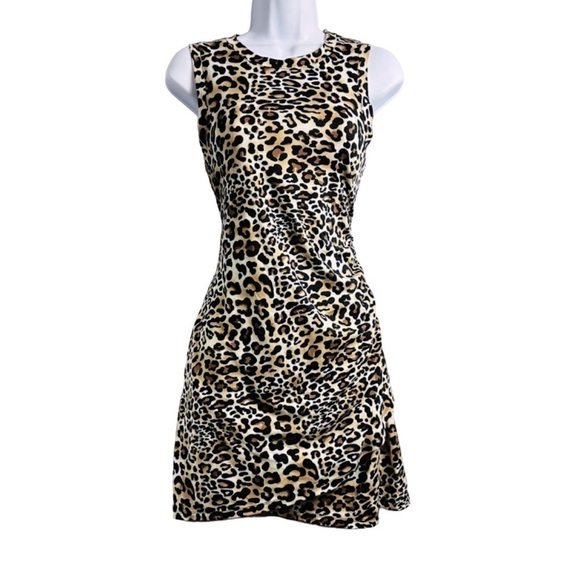 just be Dresses & Skirts - Just Be Women’s Sz Large Brown &Black Leopard Print Faux Wrap Bodycon Mini Dress